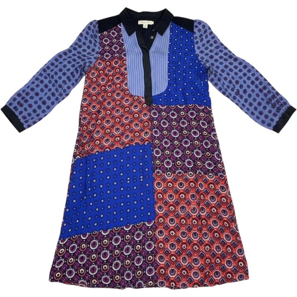 Moulinette Soeurs Anthropologie Silk Patchwork Geometric Pleated Bib Dress S